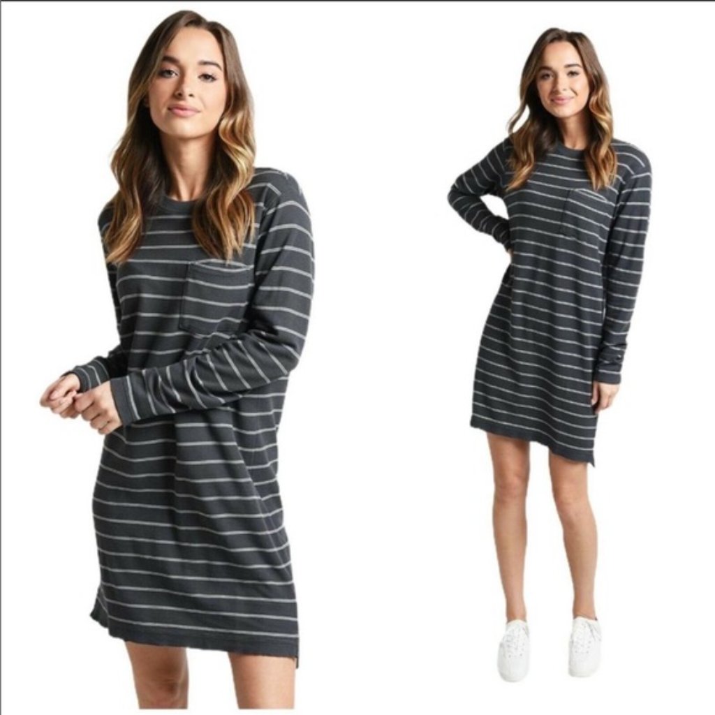 Atm Anthony Thomas Melillo Striped Long Sleeve T-Shirt Dress Ashphalt Sz Xs